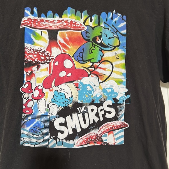 Psychedelic Smurf Mushrooms Tie Dye Black Tee Men’s Size Large - Picture 2 of 15